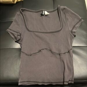 H&M Gray Asymmetrical Fitted Short Sleeve Tee